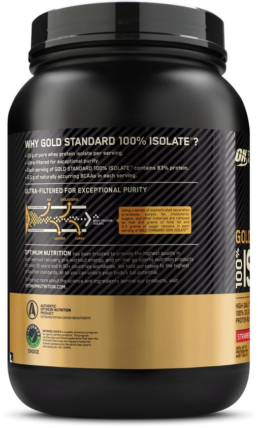 Optimum Nutrition Gold Standard 100% Isolate - Whey Protein Isolaat - Strawberry Eiwitshake - 930 gram (31 shakes) van Merkloos — afbeelding 5