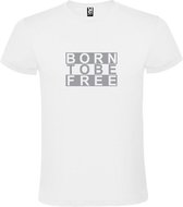 Wit  T shirt met  print van "BORN TO BE FREE " print Zilver size XXXXL