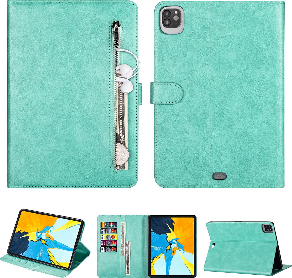Apple iPad Pro 11 (2021) Hoes | Leren iPad Book Case | iPad Hoesje | Pasjes | Groen