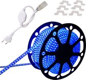 LED Strip Blauw - 10 meter in een ROL - 220V - 2835SMD - 180L/M - IP65 - Met Aansluitstekker