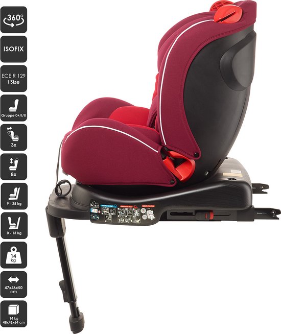 Siége Auto Pivotant 360° Isofix Universel Rouge – Mon Bébé –