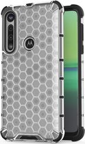 Mobigear Hoesje geschikt voor Motorola Moto G8 Plus Telefoonhoesje Hardcase | Mobigear Honeycomb Backcover Shockproof | Schokbestendig Moto G8 Plus Telefoonhoesje | Anti Shock Proof - Wit