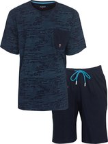 M.E.Q. Heren Shortama - Pyjama Set - 100% Katoen - Blauw - Maat M