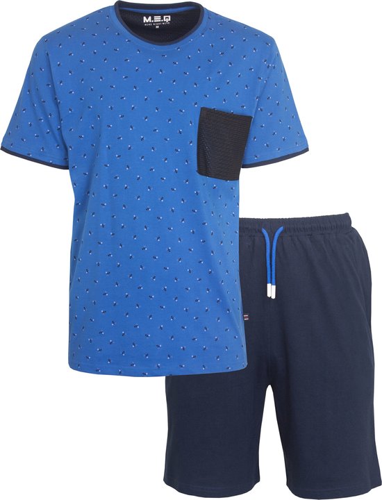 M.E.Q. Heren Shortama - Pyjama Set - 100% Katoen - Blauw - Maat XL
