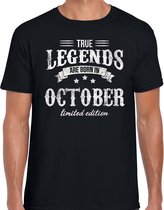 Legends are born in October t-shirt voor heren - zwart - verjaardag in Oktober - cadeau shirt 30, 40, 50, 60 jaar XL