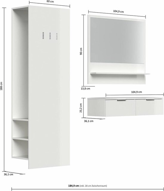 ADGO Opal 2-in-1 Wardrobe Set, White, Hallway Wardrobe Set, Modern ADGO Opal 2-in-1 Wardrobe Set, White, Hallway Wardrobe Set, Modern