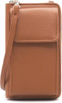 Portemonnee tasje RFID met schouderband cognac -telefoontasje dames anti-skim - schoudertas klein - festival tas - Portemonnee voor mobiel bruin