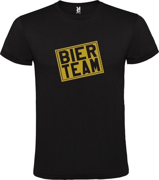 Zwart  T shirt met  print van "Bier team " print Goud size XL