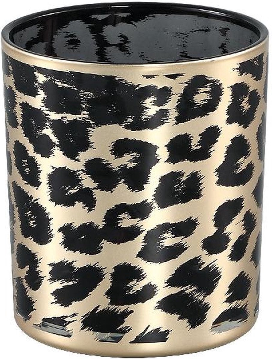 PTMD Desiree Windlicht Cheetah - H10 x Ø9 cm - Glas - Goud