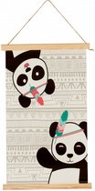 canvasdoek Panda 33 x 54 cm beige/zwart