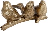 sculptuur 3 vogels op tak 14 cm polyresin goud
