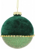 kerstbal Daco 10 cm glas/velours groen/goud
