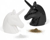 peper- en zoutstel Unicorn 9 x 8 cm porselein zwart/wit
