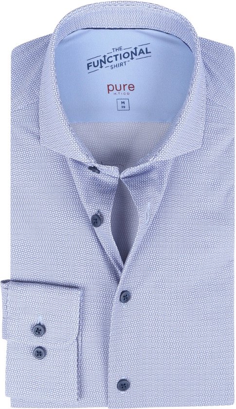 Pure - The Functional Shirt Print Blauw - Heren - Maat 40 - Slim-fit