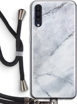 Case Company® - Samsung Galaxy A50 hoesje met Koord - Witte marmer - Telefoonhoesje met Zwart Koord - Bescherming aan alle Kanten en Over de Schermrand