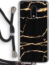 Case Company® - OnePlus 7 hoesje met Koord - Gouden marmer - Telefoonhoesje met Zwart Koord - Bescherming aan alle Kanten en Over de Schermrand
