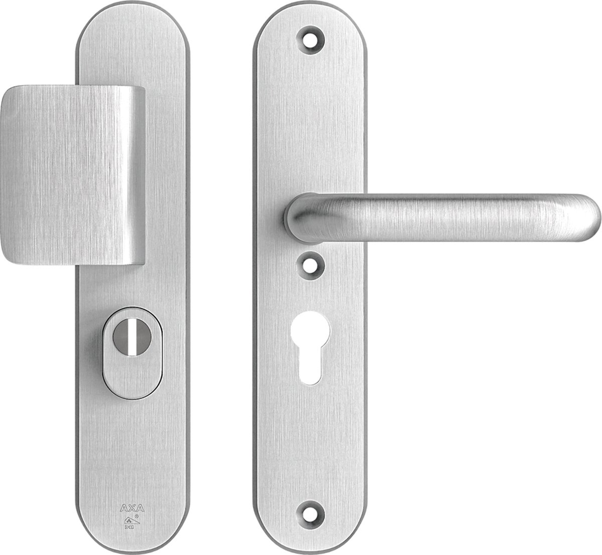 AXA Veiligheidsbeslag (Oval Plus) Aluminium geslepen: Duwer-Kruk (model D-duwer/U) PC55 met kerntrekbeveiliging SKG***