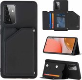 Voor Samsung Galaxy A72 5G Skin Feel PU + TPU + PC Achterkant Schokbestendig hoesje met kaartsleuven & houder & fotolijst (zwart)