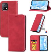 Voor vivo Y52S Retro Skin Feel Business Magnetische horizontale flip lederen tas met houder & kaartsleuven & portemonnee & fotolijst (rood)