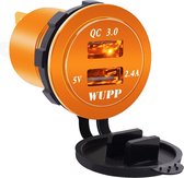 Universele auto QC3.0 dubbele poort USB-lader aluminiumlegering 2-poorts USB-adapter 5V 2.4A IP66 (oranje licht)