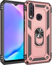 Voor Vivo Y3 / Y17 schokbestendige TPU + pc-beschermhoes met 360 graden roterende houder (roségoud)