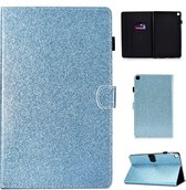 Voor Galaxy Tab A 10.1 (2019) T510 Varnish Glitterpoeder Horizontaal Flip Leather Case met houder en kaartsleuf (blauw)
