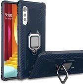 Voor LG Velvet / G9 koolstofvezel beschermhoes met 360 graden roterende ringhouder (blauw)