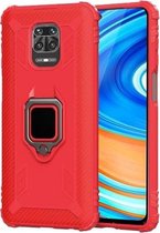 Voor Geschikt voor Xiaomi Redmi Note 9 Pro Max koolstofvezel beschermhoes met 360 graden roterende ringhouder (rood)