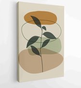 Green and earth tone background foliage line art drawing with abstract shape and watercolor 2 - Moderne schilderijen – Vertical – 1922511899 - 80*60 Vertical