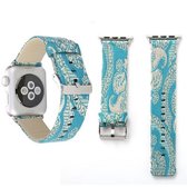 Retro zijden canvas + echt lederen polshorloge band voor Apple Watch Series 3 & 2 & 1 38 mm (azuurblauw)