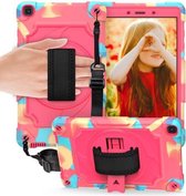 Voor Samsung Tab A 8.0 (2019) / T290 360 graden rotatie draaitafel Contrast kleur Robot schokbestendig siliconen + pc beschermhoes met houder (kleurrijk + roze rood)