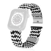 Gevlochten + roestvrijstalen vervangende horlogebanden voor Apple Watch Series 6 & SE & 5 & 4 44 mm / 3 & 2 & 1 42 mm (horizontaal zwart wit)