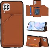 Voor Huawei P40 Lite & Nova 6 SE Skin Feel PU + TPU + PC Achterkant Schokbestendig hoesje met kaartsleuven & houder & fotolijst (bruin)