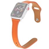 Lederen vervangende band horlogeband met stalen knop voor Apple Watch Series 6 & SE & 5 & 4 44 mm / 3 & 2 & 1 42 mm (oranje)