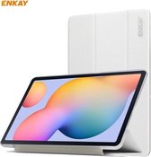 ENKAY ENK-8008 Drie opvouwbare zijden textuur PU-leer + pc Smart Case met houder voor Samsung Galaxy Tab S6 Lite P610 / P615 (wit)