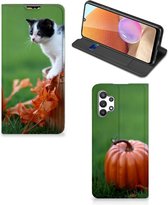 Hoesje Geschikt voor Samsung Galaxy A32 5G Enterprise Editie | Geschikt voor Samsung A32 4G Flip Case Kitten