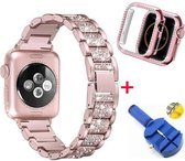 Luxe Metalen Armband Met Case Cover Bumper Hoesje Geschikt Voor Apple Watch Series 4/5/6/SE 40 mm Horloge Bandje - Geschikt Voor iWatch Schakel Polsband Strap RVS - Met Horlogeband