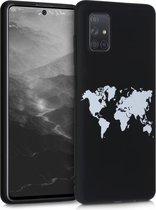 kwmobile telefoonhoesje compatibel met Samsung Galaxy A71 - Hoesje voor smartphone in wit / zwart - Wereldkaart design