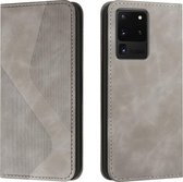 Voor Samsung Galaxy S20 Ultra Skin Feel Magnetisch S-type Effen Kleur Horizontale Flip Lederen Case met Houder & Kaartsleuf & Portemonnee (Grijs)