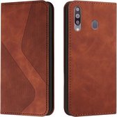 Voor Samsung Galaxy A20s Huid Voel Magnetisch S-type Effen Kleur Horizontale Flip Lederen Case met Houder & Kaartsleuf & Portemonnee (Bruin)