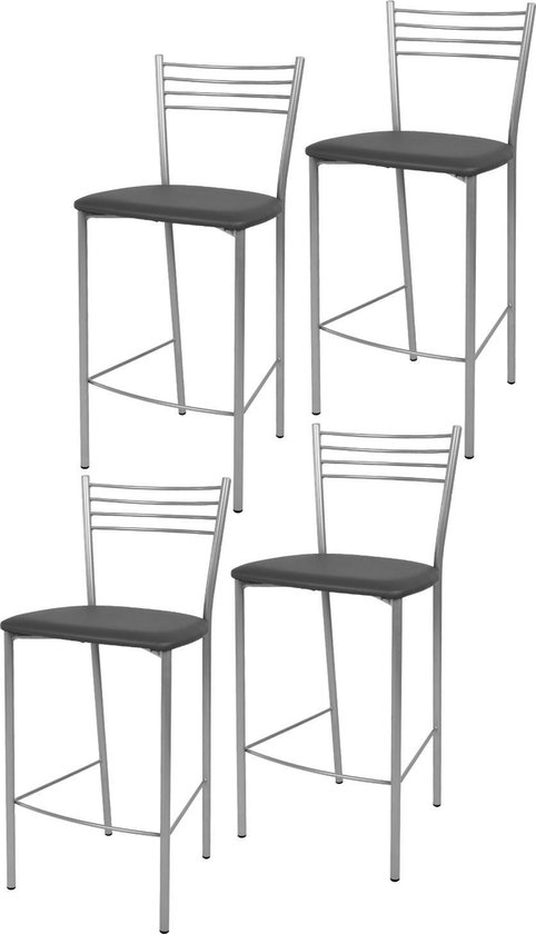 Foto: Tommychairs elena eetkamerstoelen set van 4 aluminium donker grijs kunstleer