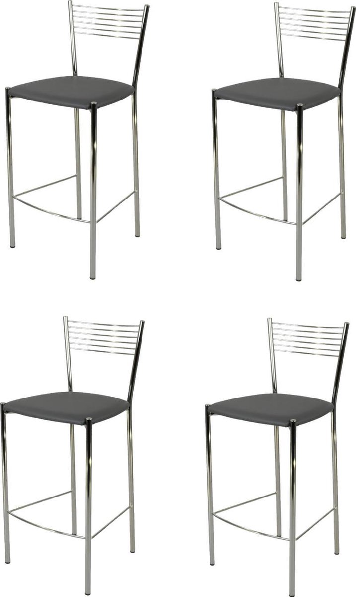 Tommychairs Elegance - Eetkamerstoelen - Set van 4 - Chroom & Donker Grijs - Kunstleer