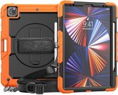 Schokbestendige kleurrijke siliconen + pc-beschermhoes met houder & schouderriem & draagriem & pensleuf voor iPad Pro 12.9 2021 / 2020 / 2018 (oranje siliconen)