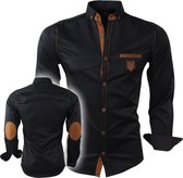 Megaman - Heren Overhemd - Slimfit - Met Ellenboogstukken en Suède details - Zwart