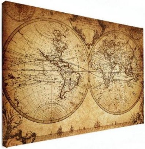 Wereldkaart Historisch Tweedelig - Canvas 90x60