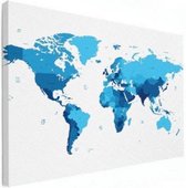 Wereldkaart Blauwtinten - Canvas 100x50