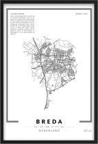 Poster Stad Breda - A4 - 21 x 30 cm - Inclusief lijst (Zwart Aluminium)