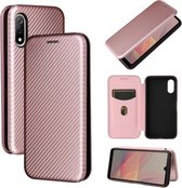 Voor Sony Xperia Ace II Koolstofvezel Textuur Magnetische Horizontale Flip TPU + PC + PU Lederen Case met Kaartsleuf (Roze)