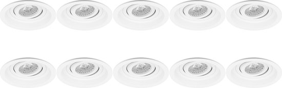 Spot Armatuur 10 Pack - Proma Domy Pro - GU10 Inbouwspot - Rond - Wit - Aluminium - Verdiept - Kantelbaar - Ø105mm