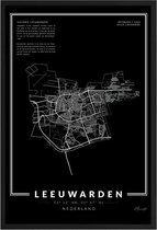 Poster Stad Leeuwarden - A3 - 30 x 40 cm - Inclusief lijst (Zwart MDF)
